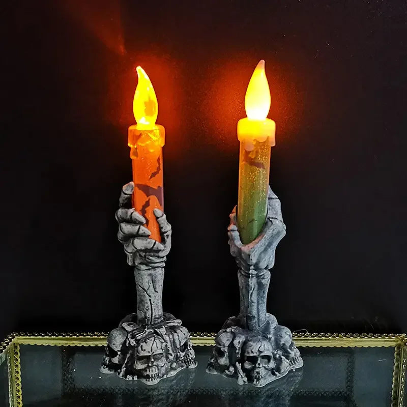 Skeleton Hand Flameless Candles Spooky Halloween Decor Tell me when that’s in.
