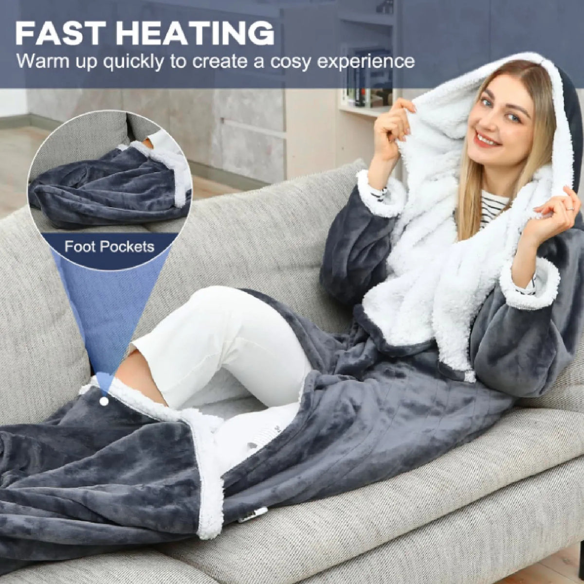 WarmHug™ Heated Blanket Sleeves, Foot Pocket & Fleece Comfort